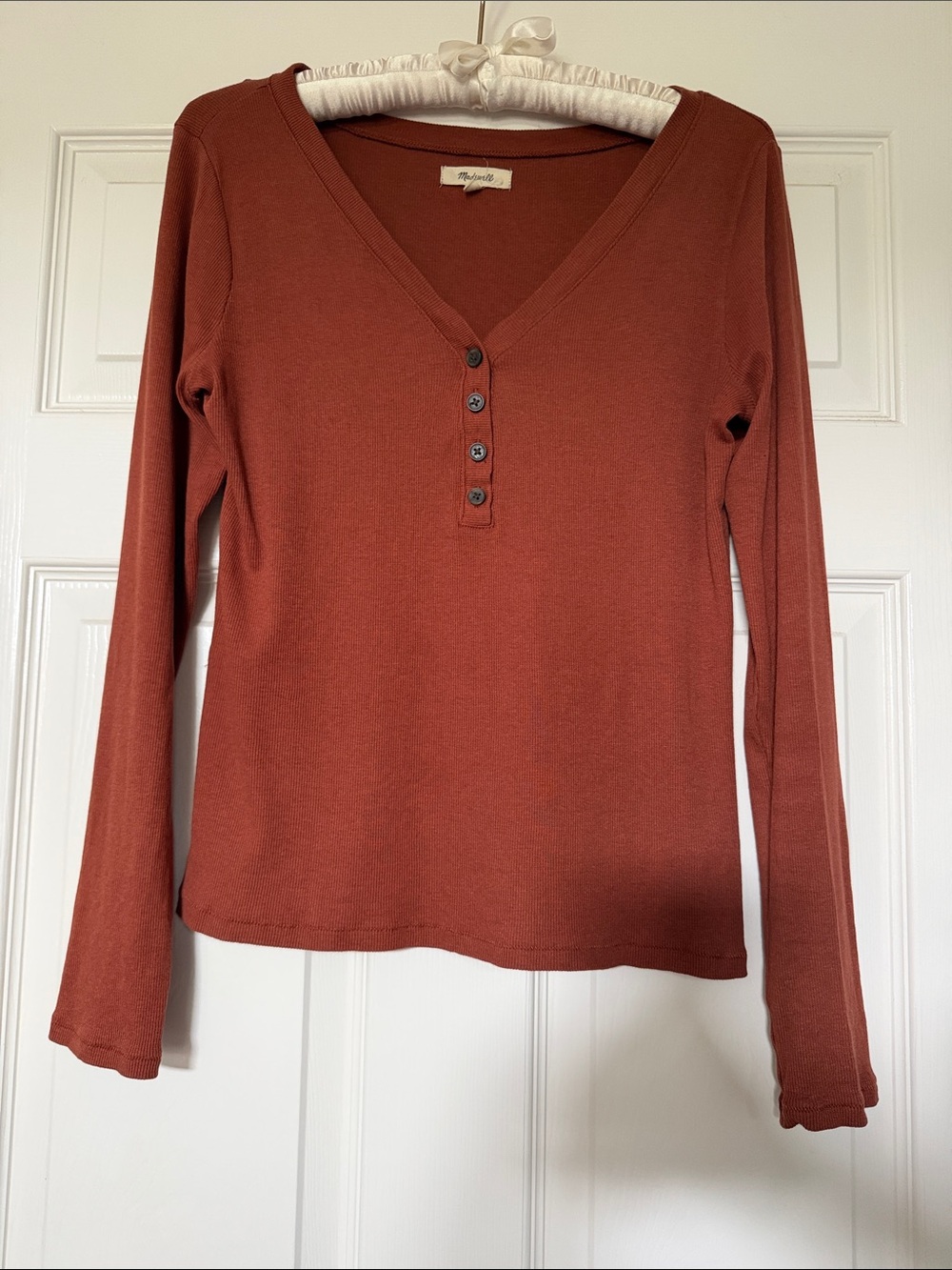 Madewell Rust-Orange Long Sleeve Henley Top